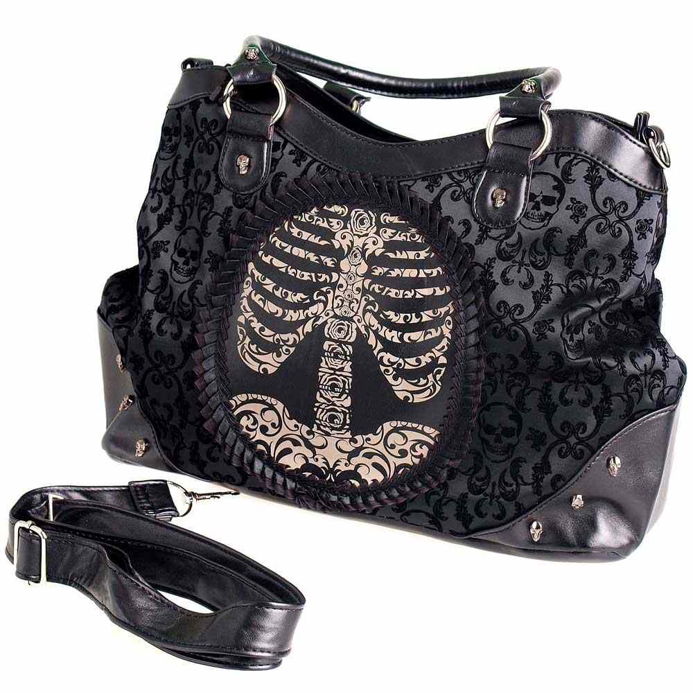 Banned - Flocked Cameo Ribcage Handtasche - Schwarz